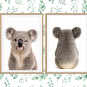 Conjunto de dois pôsteres de coala, arte de parede para berçário, pôsteres de animais bebês para crianças, impressão atemporal para berçário, download digital instantâneo