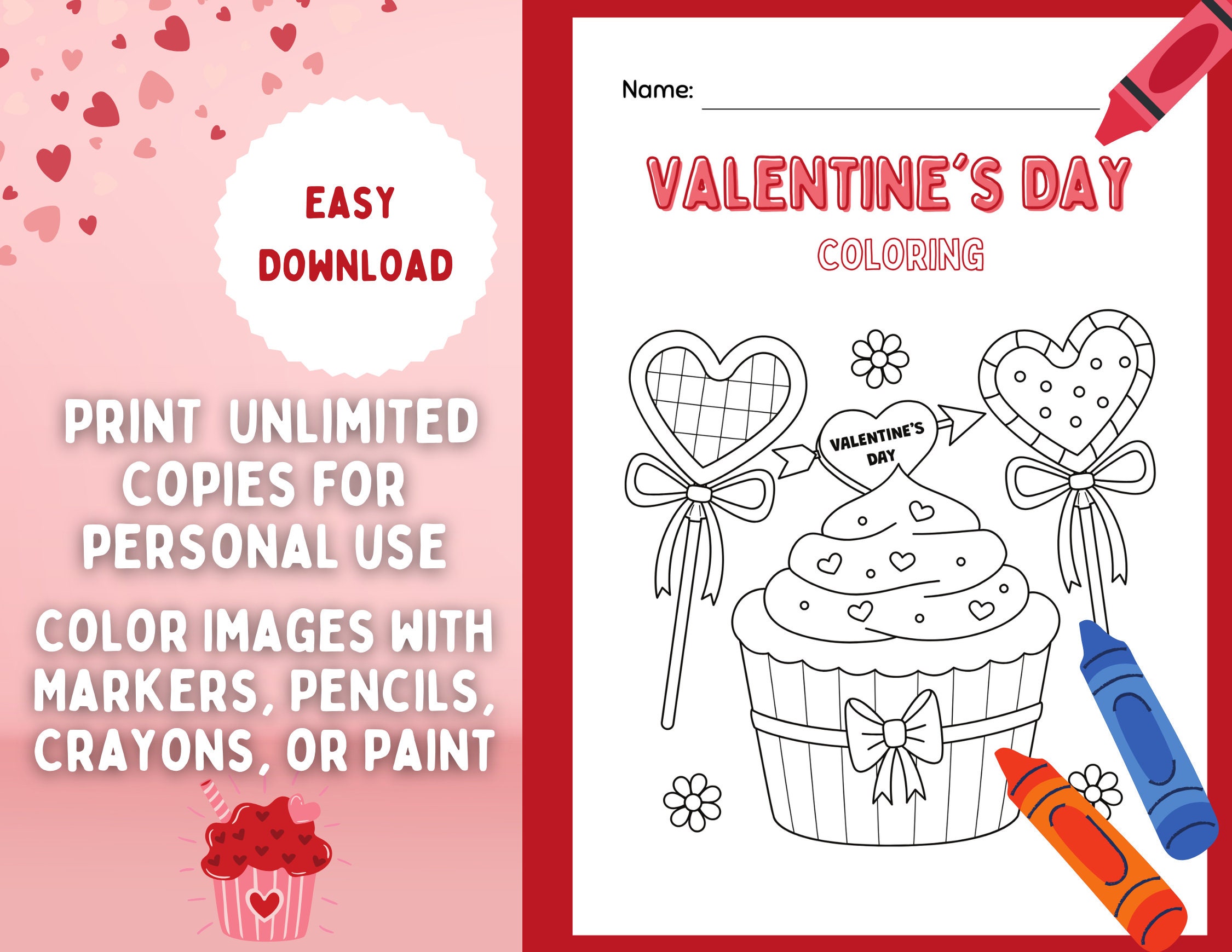 Valentine's Day Coloring Book, Valentine's Day Coloring, Digital ...