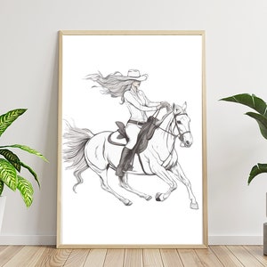 Cowgirl Horse Portrait: Western Wall Art Prints (Digital Download)