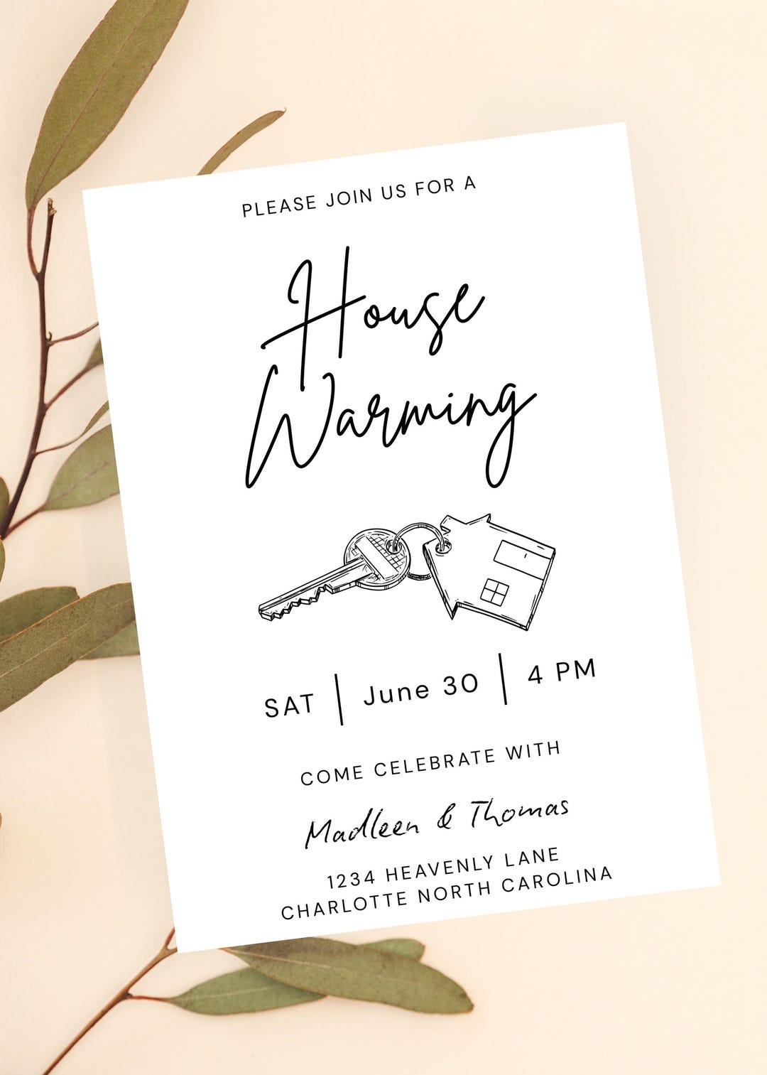 Minimalist Housewarming Invitation: Editable Text, Modern Design ...