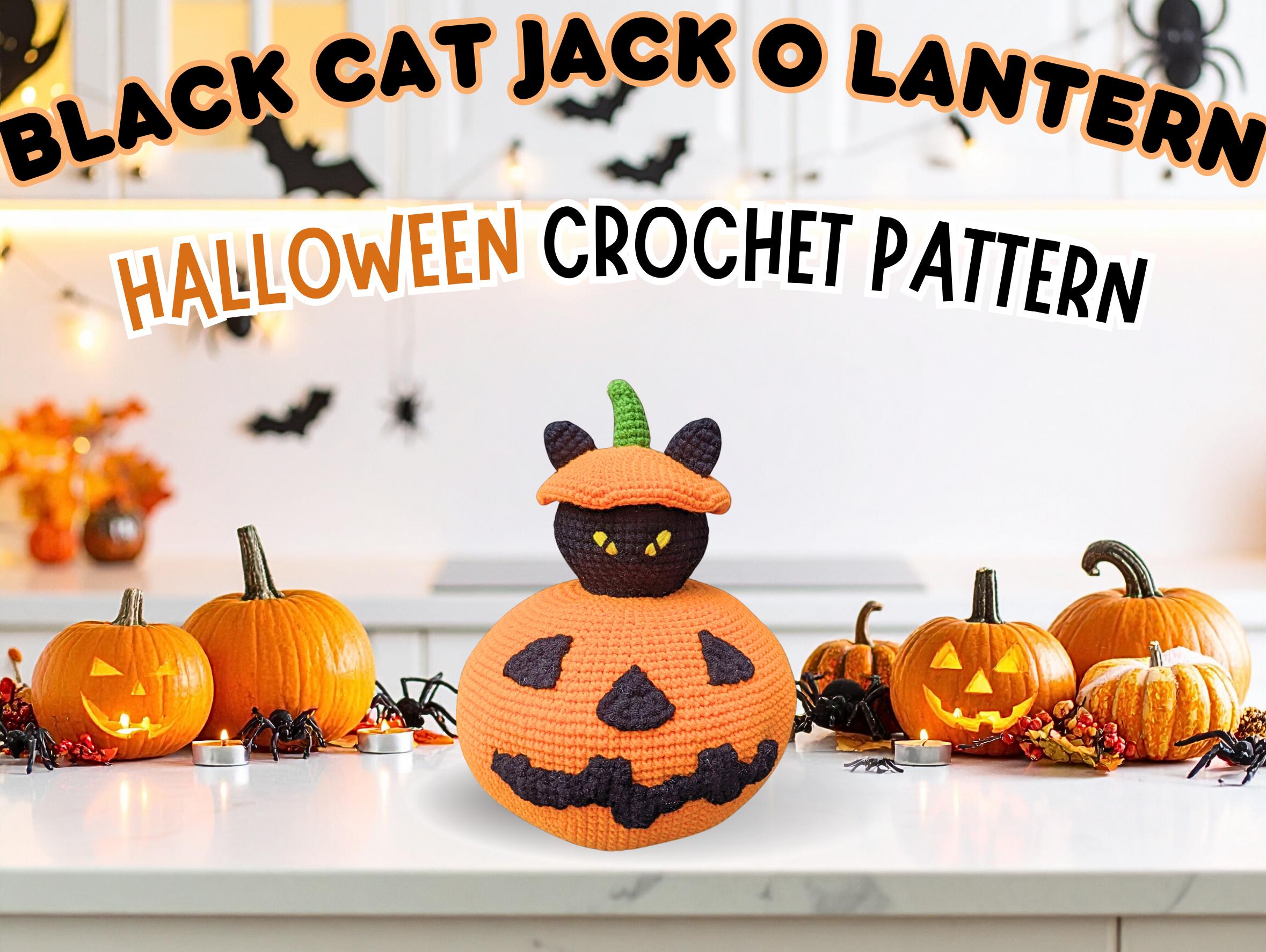 黒猫のジャック・オー・ランタンのかぎ針編みパターン：ハロウィン