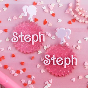 Custom Name Earrings | Pink Glitter | Handmade Statement Earrings | Cute | Girly