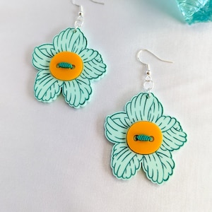 Cute as a Flower Button | Jewelry for Sewers | Floral Dangle Earrings | Statement Earrings