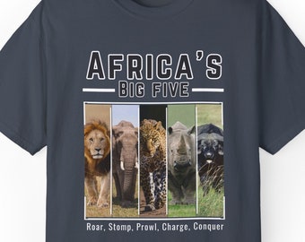 Africa's Big Five T-shirt|Safari Wildlife Tee|Africa Wildlife|Lion Elephant Wear|Buffalo Leopard Gear|Rhino Shirt|Nature Lover