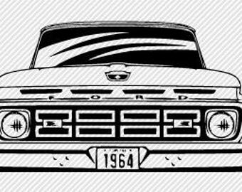 Calcomanía de vista frontal de la Ford F100 de 1964