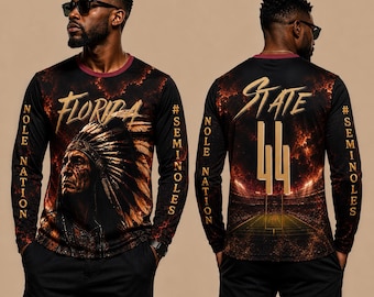 Florida State Inspired Long Sleeve Shirt, Personalized Name and Number, Nole Nation AOP All Over Print Unisex Game Day Tee