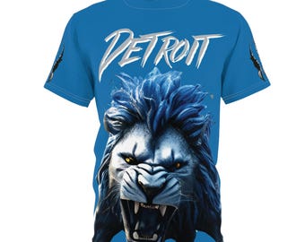 Detroit Lions Inspired All Over Print Fan T-Shirt Unisex Football Game Day Tee Unofficial