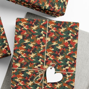 Brown Green Red Military Camo Gift Wrap Paper