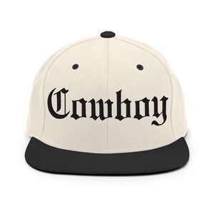 Cowboy Embroidered Snapback Hat Gothic Old English Font Flat Bill Cap