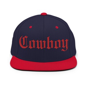 Cowboy Embroidered Snapback Hat Gothic Old English Font Flat Bill Cap