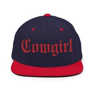 Cowgirl Embroidered Snapback Hat Gothic Old English Font Flat Bill Cap