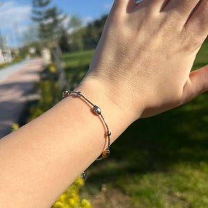 Silver & Gold Beaded Stainless Steel Bracelet, Adjustable Minimalist Chain