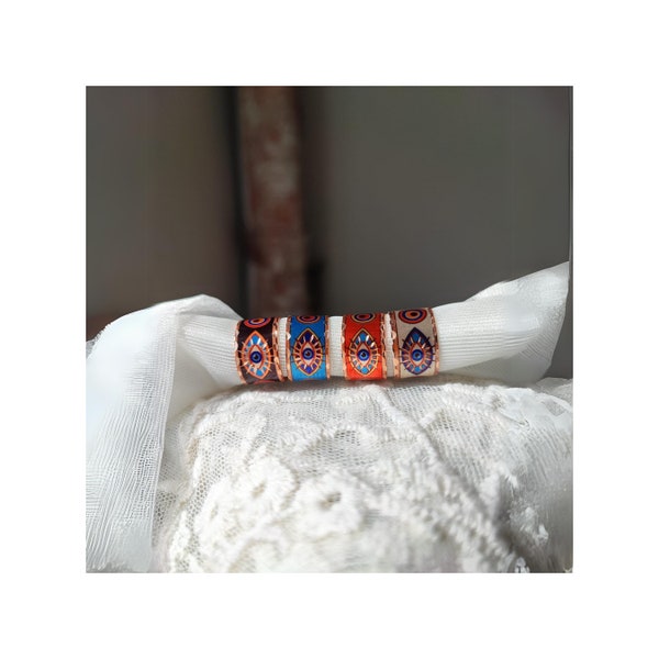 Adjustable Copper Evil Eye Ring Catching Turkish Motif Protection, Special New Year's Gift for Women,Mother's Day Gift