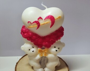 Vela de pareja de ositos de peluche - Vela de cera de soja para San Valentín - Vela decorativa pintada a mano