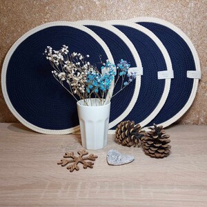4 placemats set /  Table mats / Kitchen /  Home decor / Polyester / Rope placemats / Handmade / Blue  / Placemats