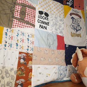 75x100cm, patchwork plaid, child or baby duvet, quilt handmade from old bodysuits, 100% personalized gift