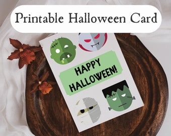 Printable Halloween Card | Halloween Masks Card | Downloadable Halloween Card | Happy Halloween Card | Digital Card | Kids Masks