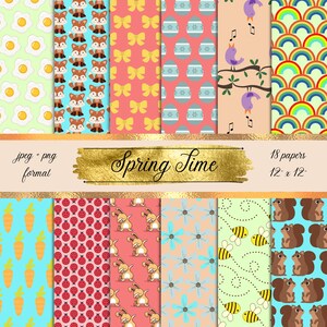 Spring Digital Paper, Printable Scrapbook Paper, Seamless Background, Instant Download