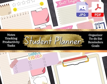Planificador diario para estudiantes, fácil de usar, organizador digital, planificador de TDAH imprimible, notas, tareas