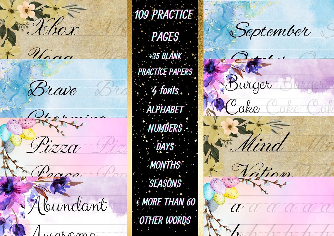 Big Set Hand Lettering Worksheets Calligraphy Practice Sheets Improve ...