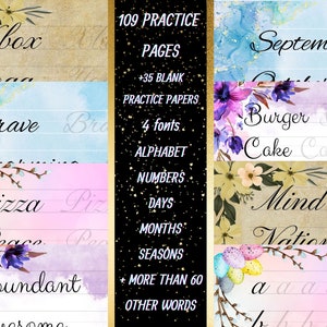 Big Set Hand Lettering Worksheets Calligraphy Practice Sheets Improve Handwriting Practice Digital Papers for Instant Download