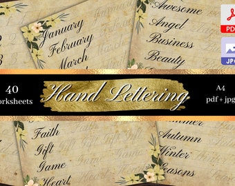 Quaderno di esercizi di lettering a mano, fogli di calligrafia (download digitale)