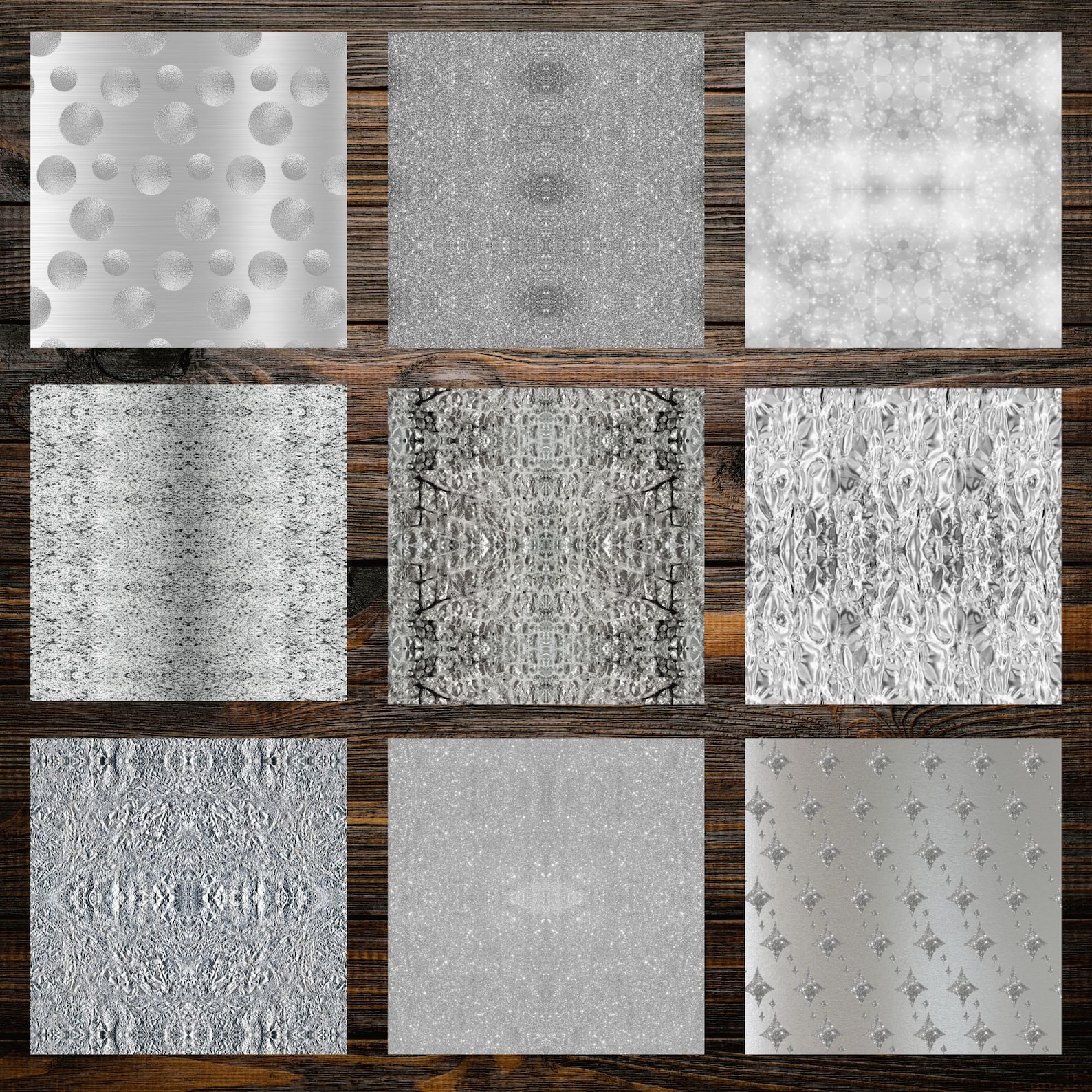 Silver Digital Paper Bundle, Seamless Glitter Pattern, Printable ...