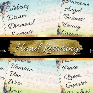 Spring Flower Hand Lettering Worksheets, Calligraphy Practice Sheets, Lettering Practice, Spring Digital Papers for Instant Download