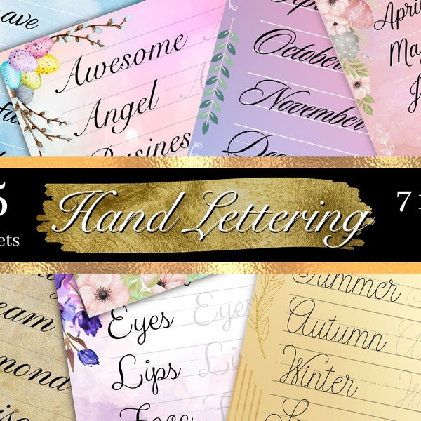 175 Hand Lettering Practice Handbooking Workbook Calligraphy Practice Sheets Handwriting Worksheets Big Set à télécharger