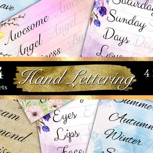 144 Big Set Hand Lettering Worksheets, Calligraphy Practice Sheets, Handwriting Practice, Digital Papers for Instant Download