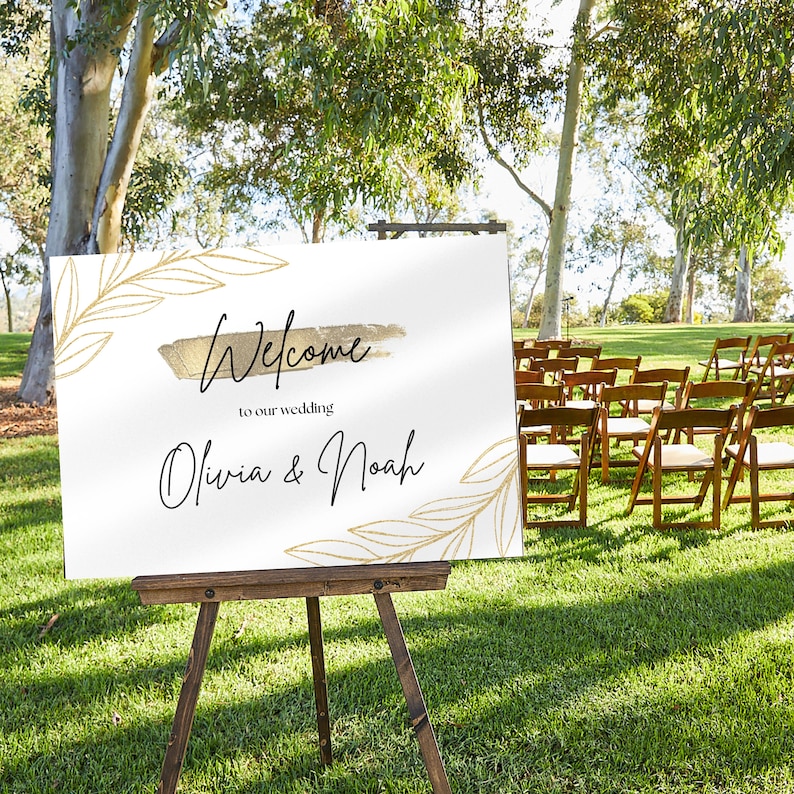 Printable Wedding Welcome Sign, White &amp; Gold Wedding, Canva Template ...