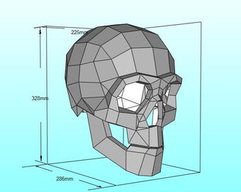Skelett med skallehuvud, storlek 328*286*225, papperspyssel, 3D-pappersmodell, figur, origami, pusselbyggare, PDF-fil + kattgåva