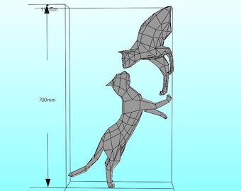 Katt kattunge kattunge storlek 700x118x411 papperspyssel 3D-pappersmodell figur origami pussel konstruktör PDF-fil + kattgåva