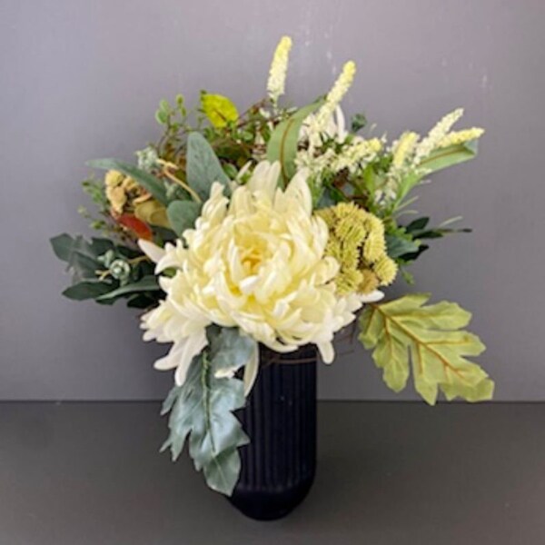 Chrysanthemen Blumenstrauß aus naturgetreue Kunstblumen, XL Blüten, Geschenkstrauß, Handgebunden