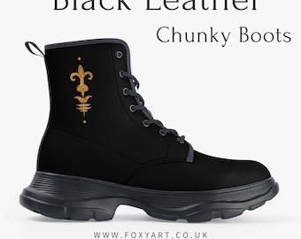 Leather Boots, Casual Leather Chunky, black shoes