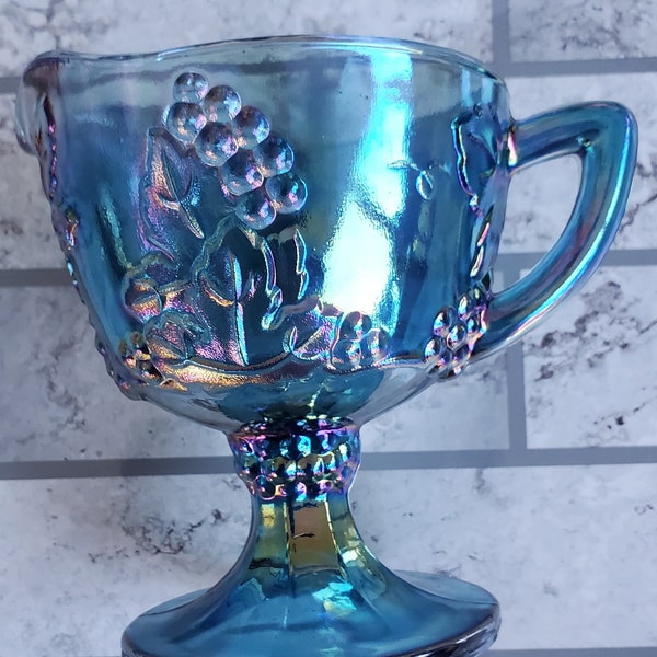 Vintage Blue Harvest Grape Carnival Glass Creamer