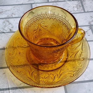 Vintage Tiara Sandwich Amber Cup & Saucer Set