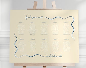 Wavy border seating chart, wiggle, waves, event sign, wedding, bridal shower, customizable, trendy, digital download, printable