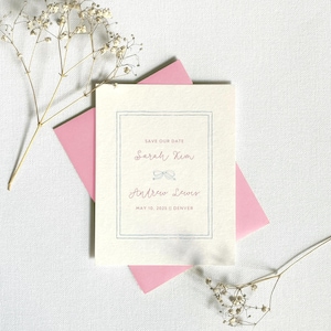 Cute bow save the date, invitation, trendy hand drawn bow, customizable, wedding, birthday, engagement, shower, tying the knot