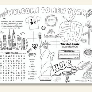New York City Activity Sheet for Kids, NYC Coloring Placemat, New York ...