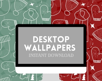 Desktop Wallpaper | Set of 2 | Red & Green Cozy Knits | Christmas Background