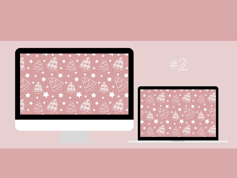 Desktop Wallpaper Set of 2 Pink Plaid Christmas Tree - Etsy