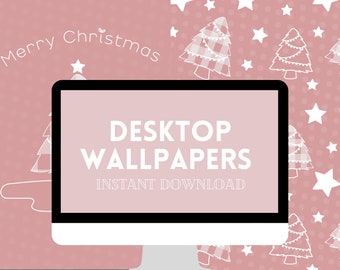 Desktop Wallpaper | Set of 2 | Pink Plaid Christmas Tree | Christmas Background