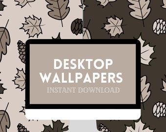 Desktop Wallpaper | Set of 2 | Neutral Leaves | Fall Background