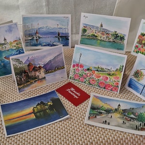 Set mit 10 Grußkarten - Aquarellbilder aus der Schweiz (Morges und die Region)