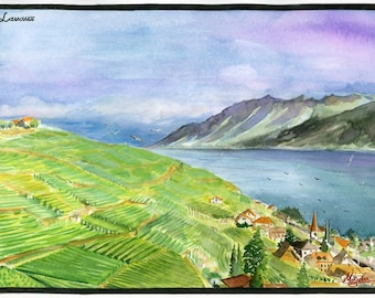 Lavaux,Switzerland. Original Watercolor ,size A4