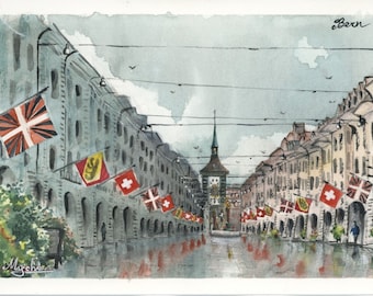 Bern, Switzerland. Original watercolor painting.