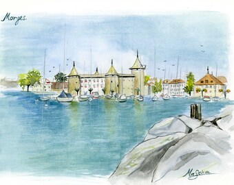 Morges Castle and harbor from the pier