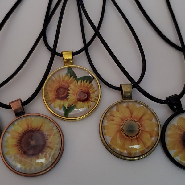 Sunflower Glass Cabachon necklace