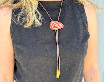 Vintage Meka Denmark Red Enamel Snake Brass Bolo